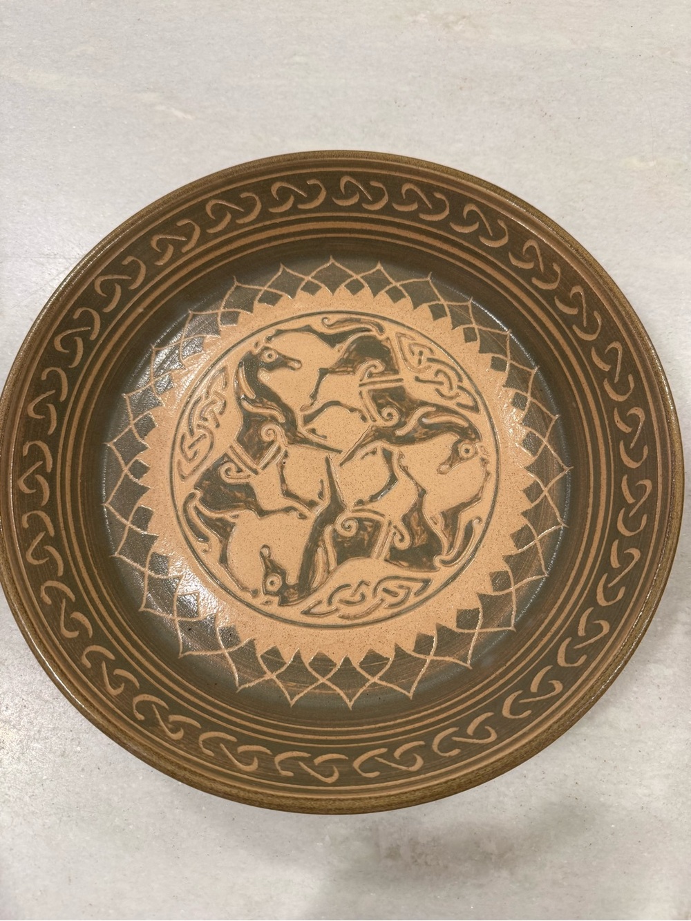 Sonny Fletcher Signed Handmade Celtic Horse Decorative shallow bowl